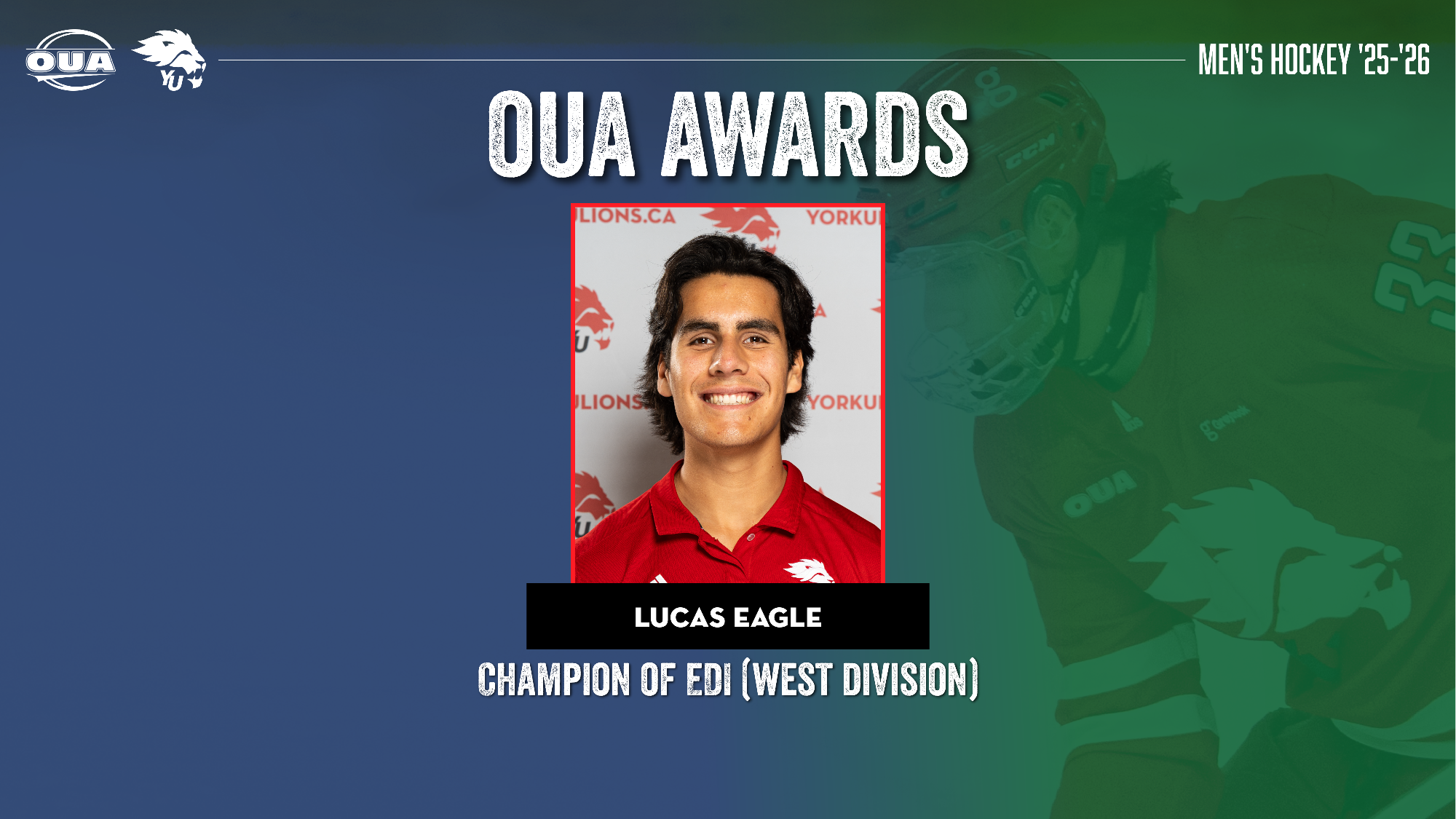 Third-year York University Lions men's hockey defender Lucas Eagle is at the forefront of this commitment to equity, diversity and inclusion initiatives.