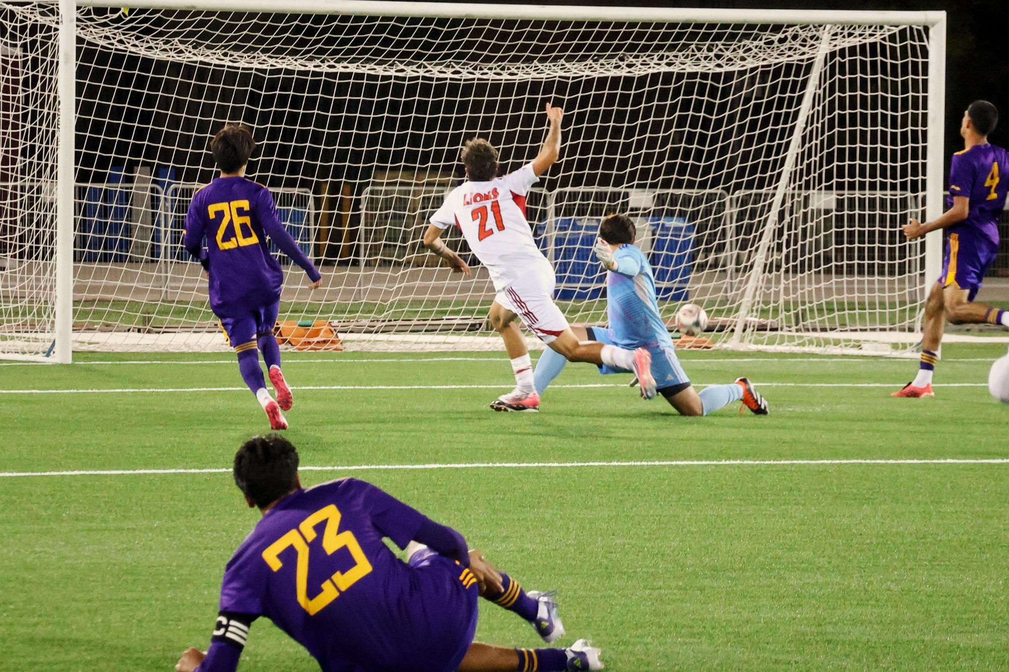 York University Lions men's soccer forward Anthony Morano scores his eighth goal of the season to help York earn its eighth straight win to begin the 2026 season, beating the Laurier Golden Hawks 3-0 on Friday night at York Lions Stadium