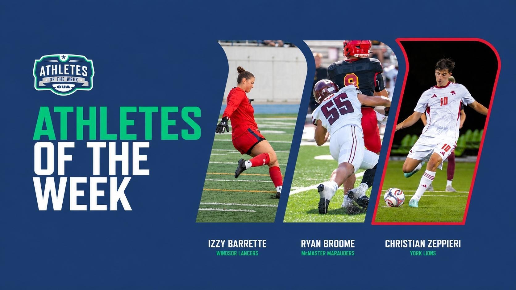 York University Lions men's soccer player was named an OUA athlete of the week by the conference on Tuesday for the period ending Sept. 6. 
