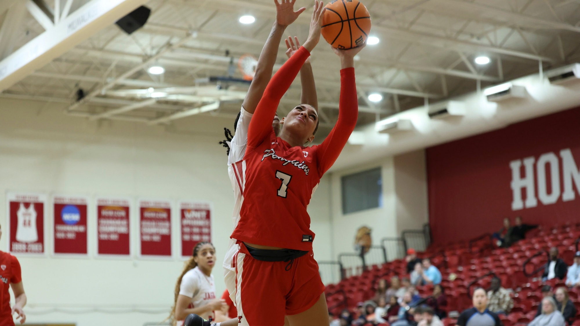 Paulina Hernandez is fouled by an IU Indy defender during the Penguins' 69-65 win over the Jaguars on Feb. 15, 2026. Photo by Chloe Whitlock.