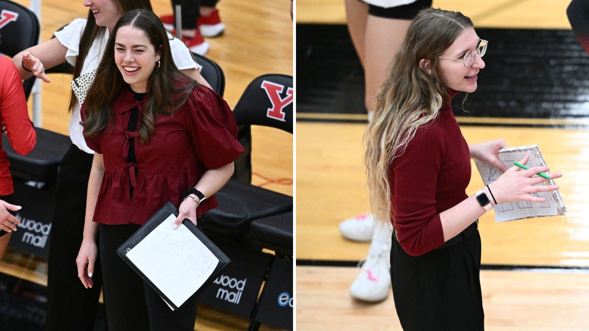 Combination of photos of Grace Wilson and Maddie Clayton coaching on the sideline