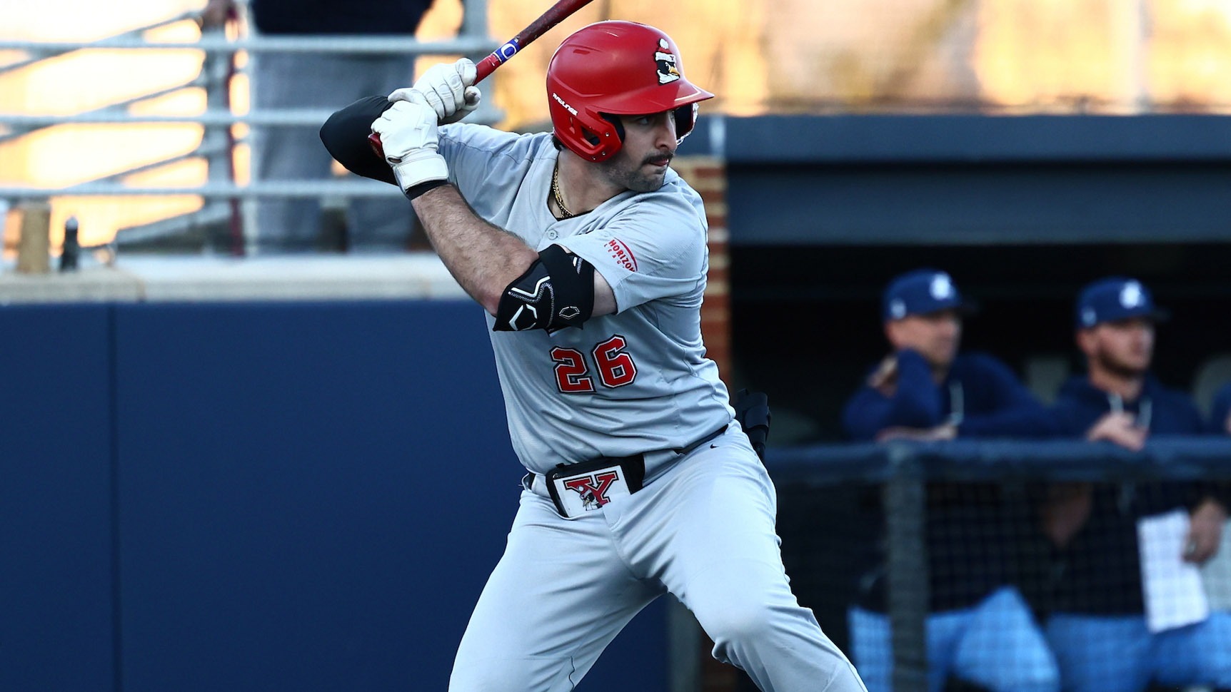 Luke Rossi waits on a pitch at the plate for YSU