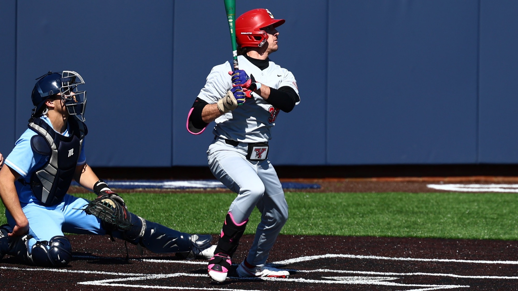 Nathan Beckley hits a pitch for YSU during a baseball game at Longwood on Feb. 28, 2026 (Photo by Bryson Chavez)