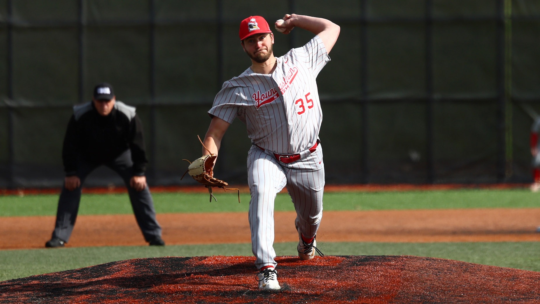 Braden Gebhardt delivers a pitch for YSU during a baseball game at Northern Kentucky on March 27, 2026 (Photo by Bryson Chavez)