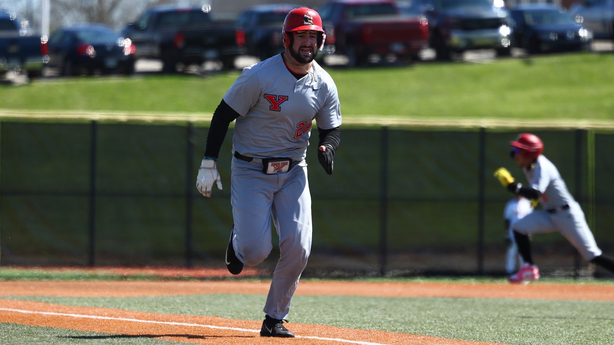Luke Rossi runs toward home plate for YSU during a baseball game at NKU on March 28, 2026 (Photo by Bryson Chavez)