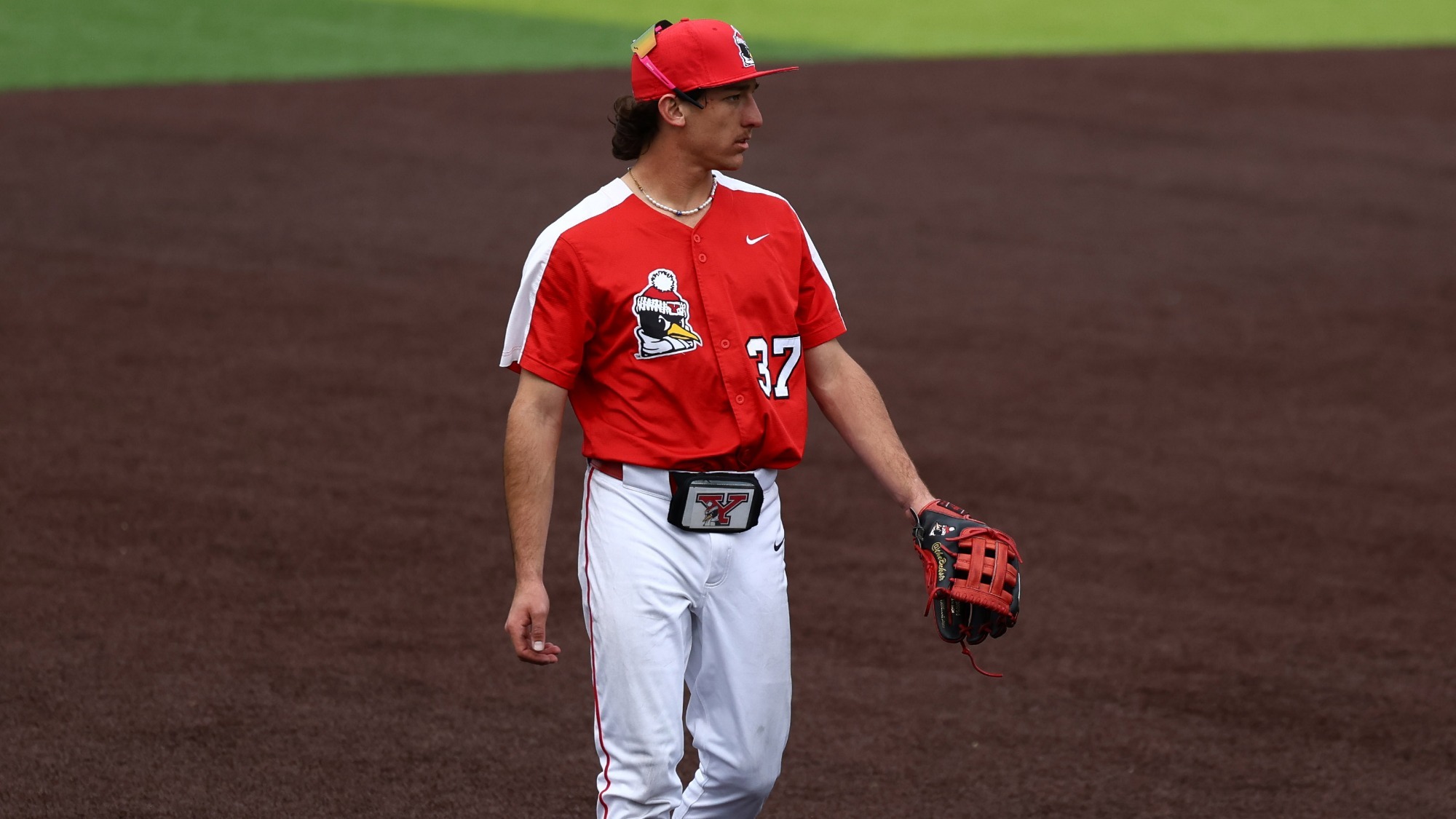 Nathan Beckley stands at third base defensively for YSU during a baseball game at Pitt on March 25, 2026 (Photo by Bryson Chavez)