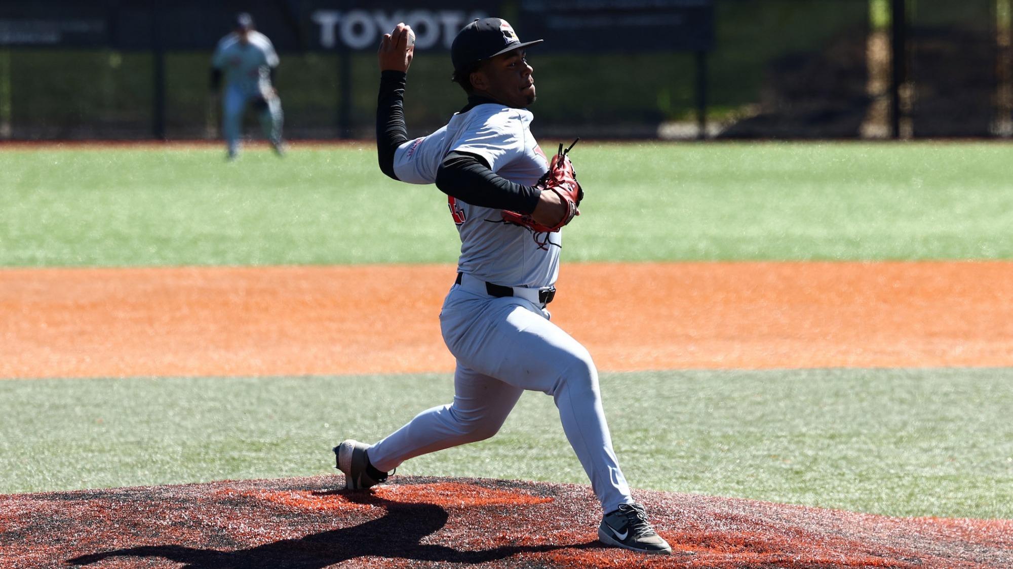 Bryce Palms delivers a pitch during a baseball game at Northern Kentucky on March 28, 2026 (Photo by Bryson Chavez)