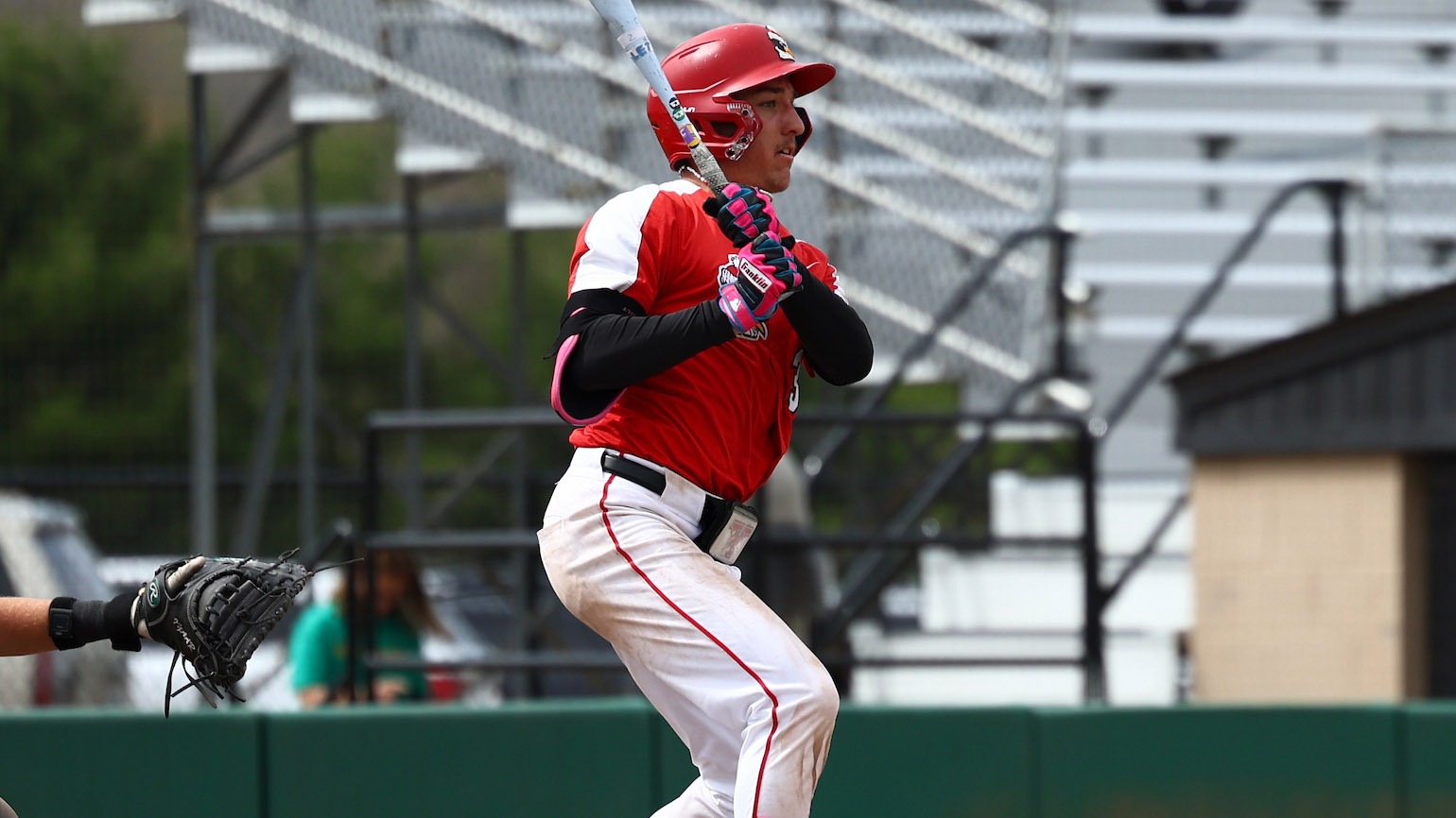 Nathan Beckley hits a pitch for YSU during a baseball game vs. Wright State at Cene Park on April 12, 2026 (Photo by Bryson Chavez)