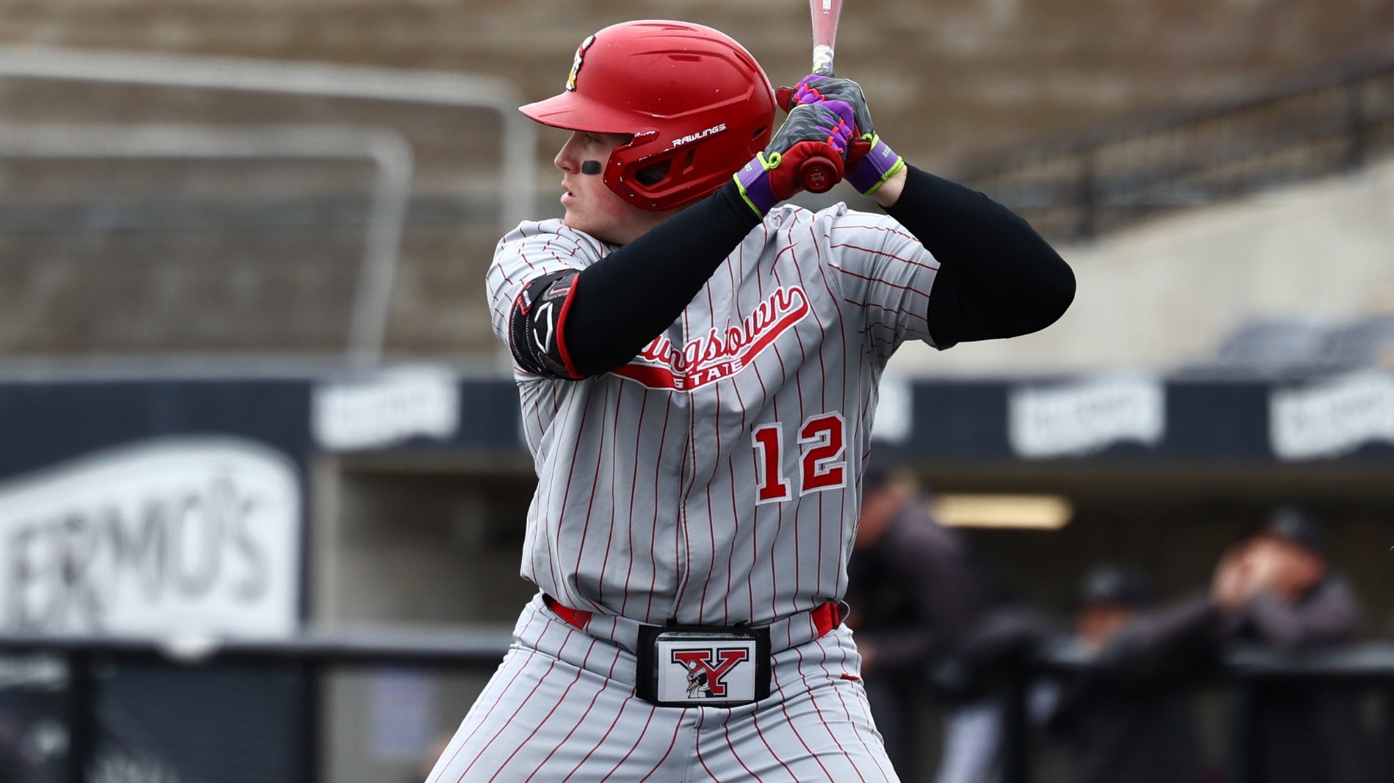 Ryan Schummer stands at the plate for YSU during a baseball game at Milwaukee on April 3, 2026 (Photo by Bryson Chavez)