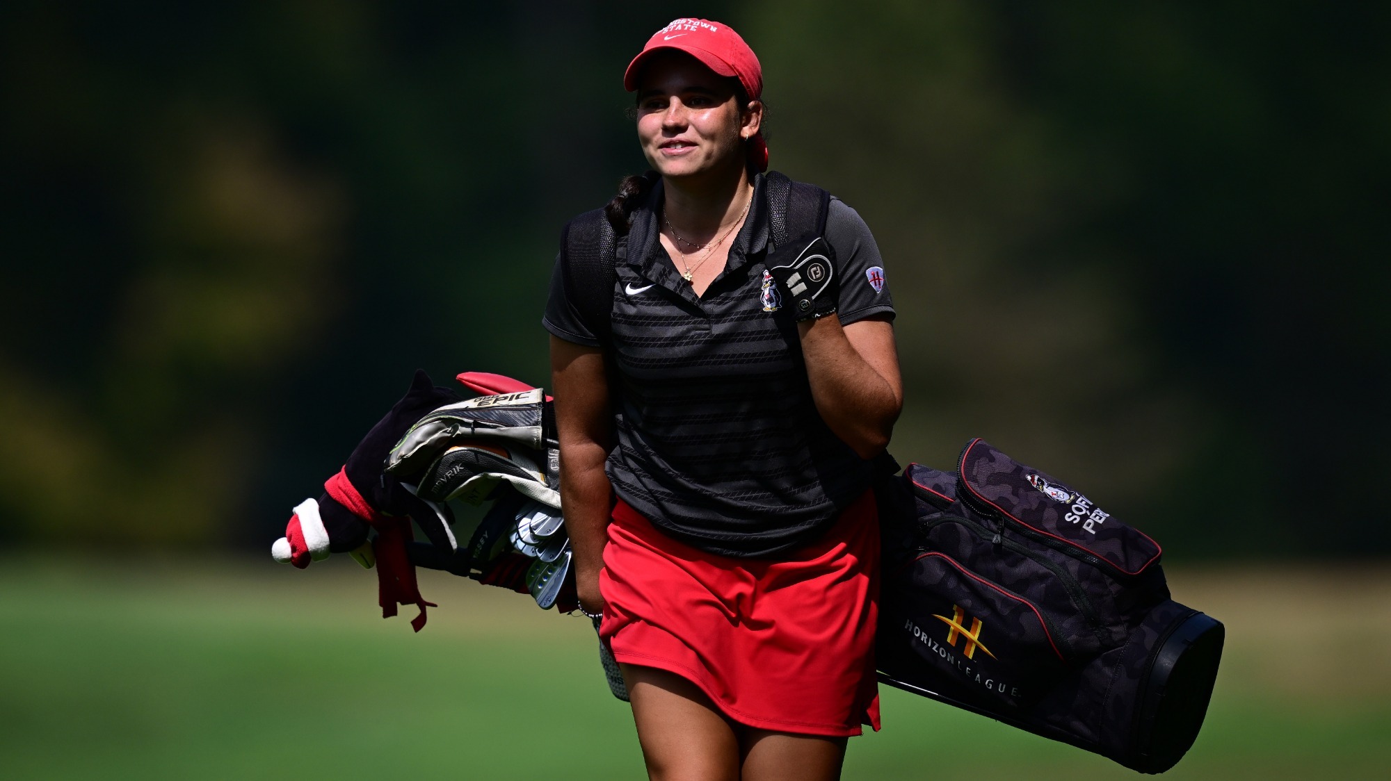 Sofia Perez Escarcena walks the fairway for YSU at Mill Creek Golf Course during the Roseann Schwartz Invitational on Sept. 22, 2025 (Photo by Robert Hayes)