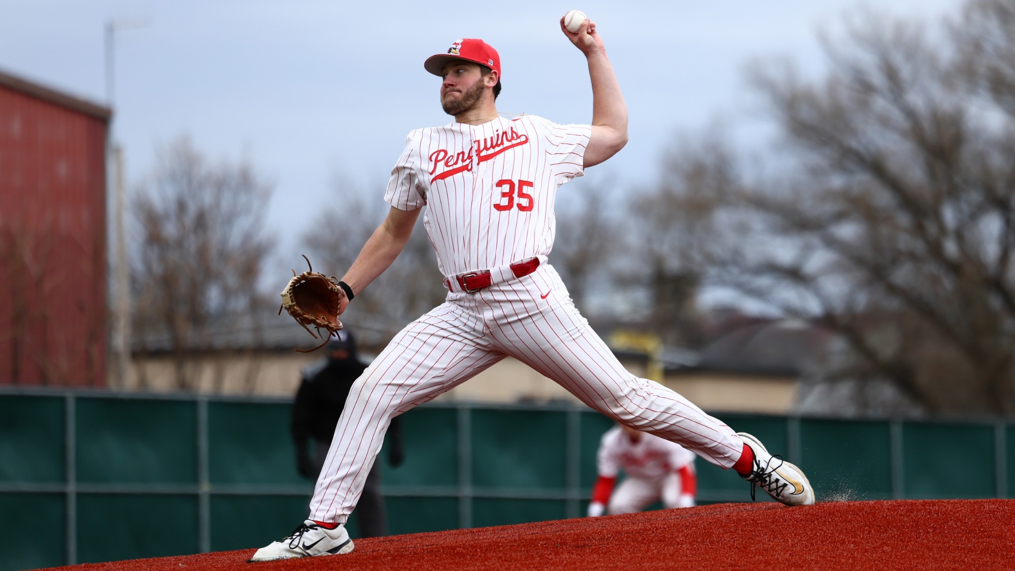 Braden Gebhardt delivers a pitch for YSU during a baseball game vs. Oakland at Pullman Park on March 13, 2026 (Photo by Bryson Chavez)