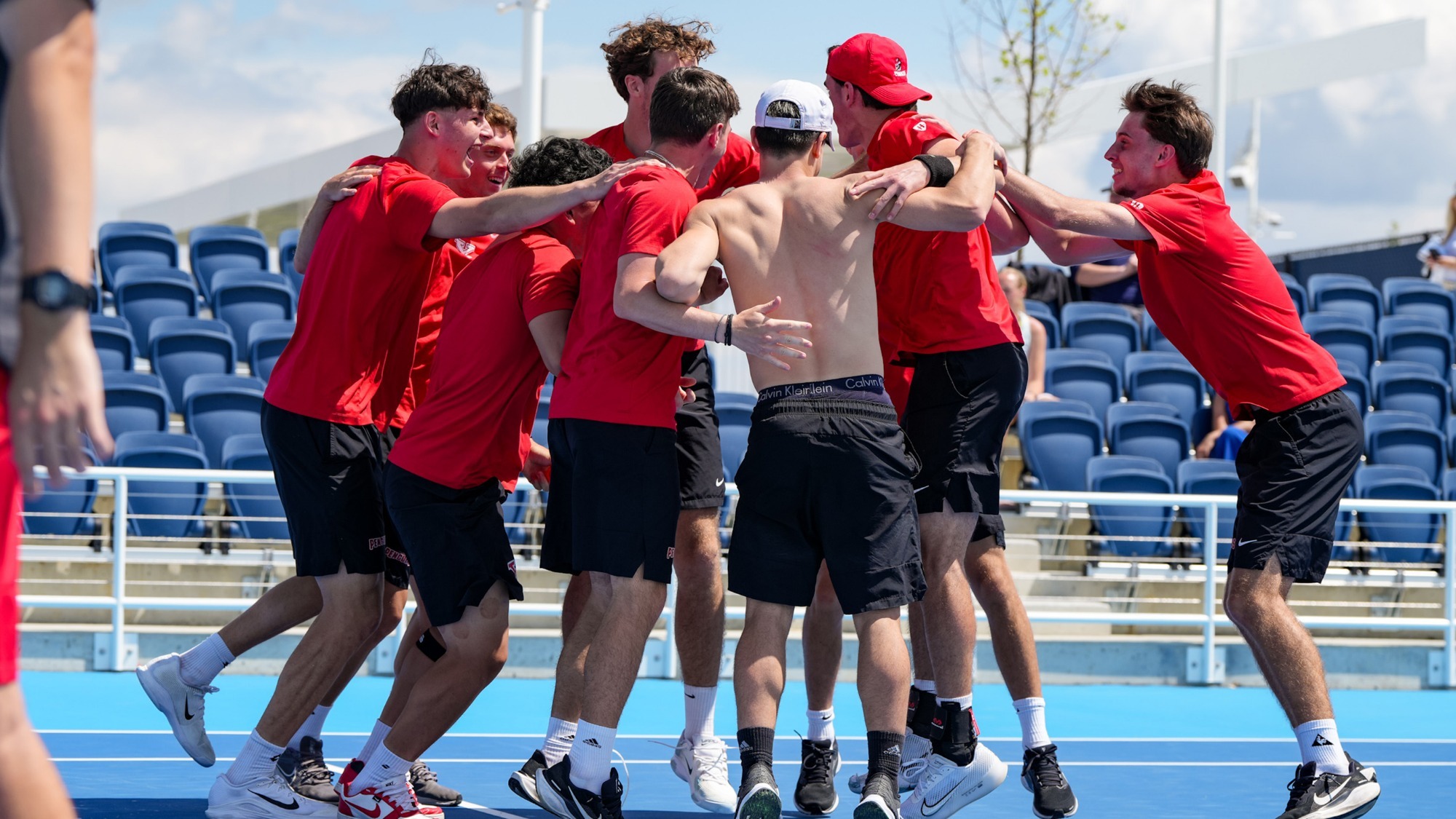 YSU Men's Tennis celebrates an HL semifinals win over Tennessee Tech