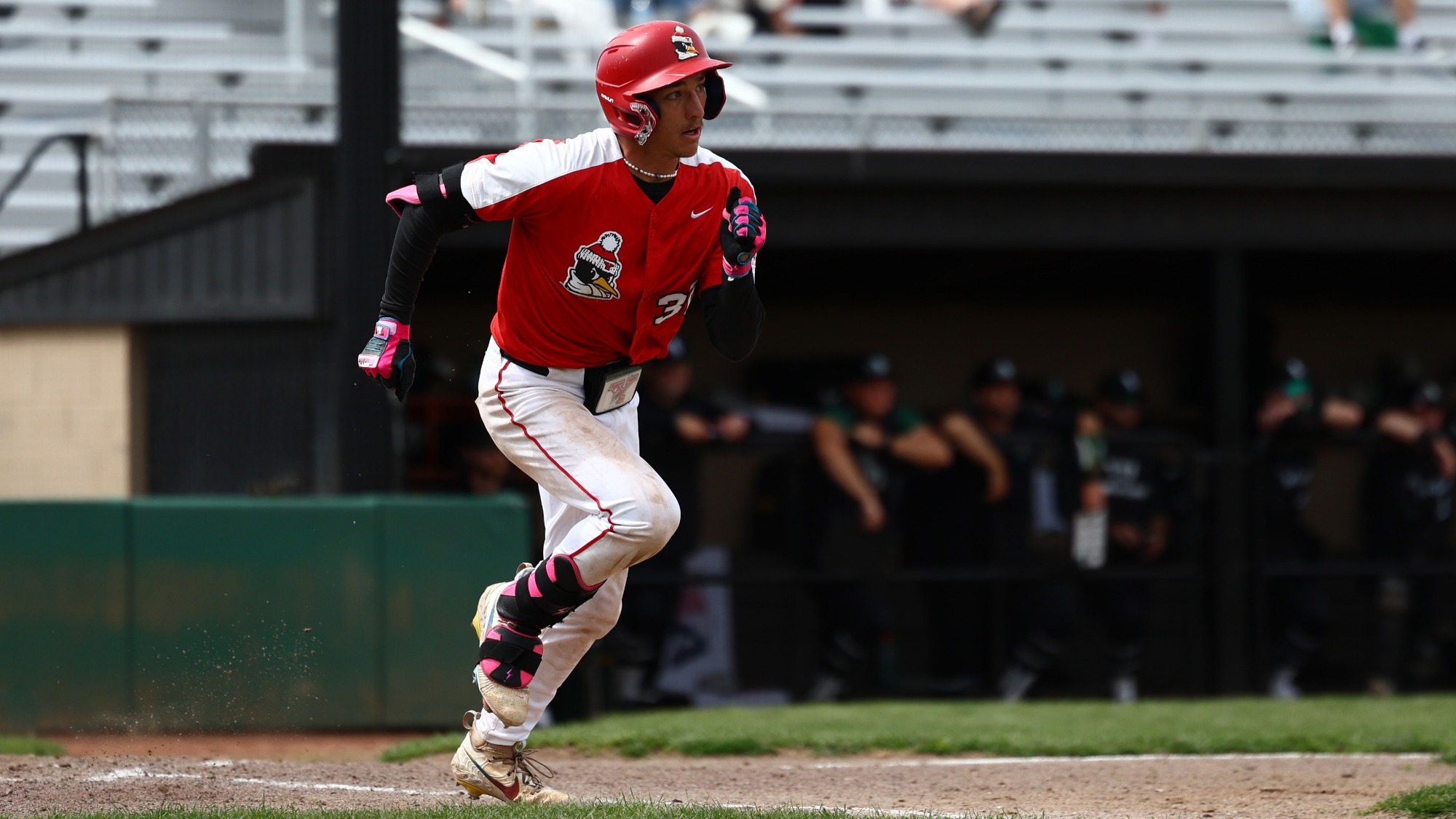 Nathan Beckley runs to first base during a YSU baseball game vs. Wright State at Bob Cene Park on April 12, 2026 (Photo by Bryson Chavez)