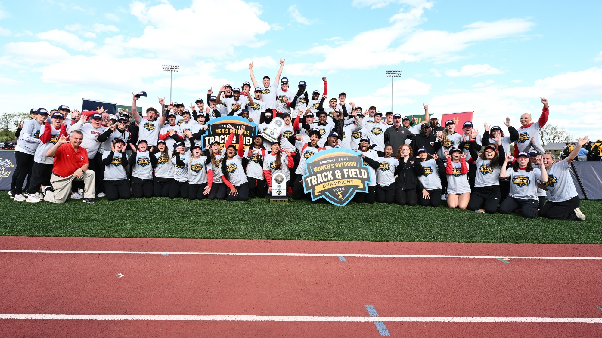 YSU Track and Field Champions celebrate winning the men's and women's titles