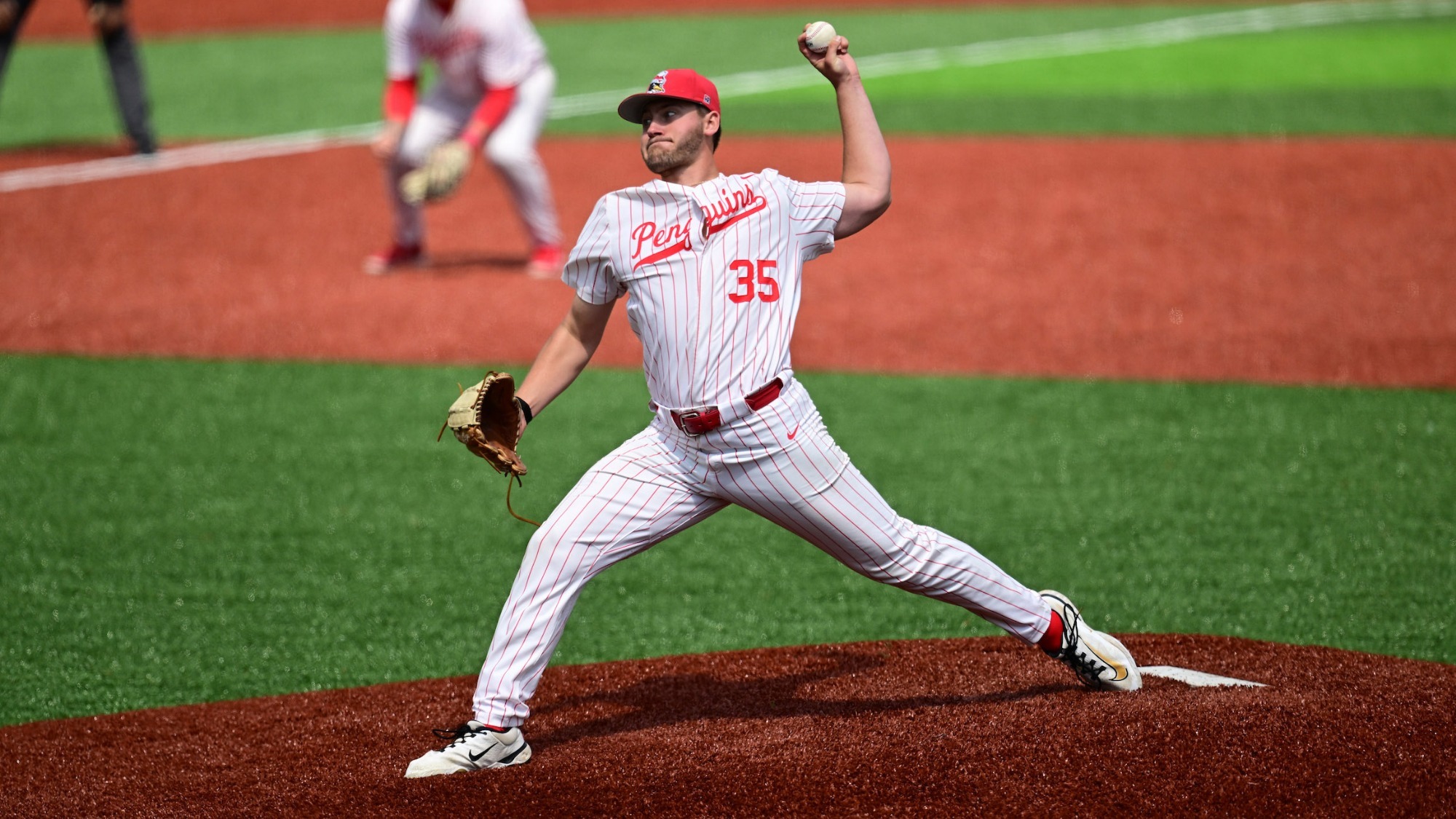 Braden Gebhardt delivers a pitch for YSU during a baseball game vs. Milwaukee on May 8, 2026 (Photo by Dave Dermer)