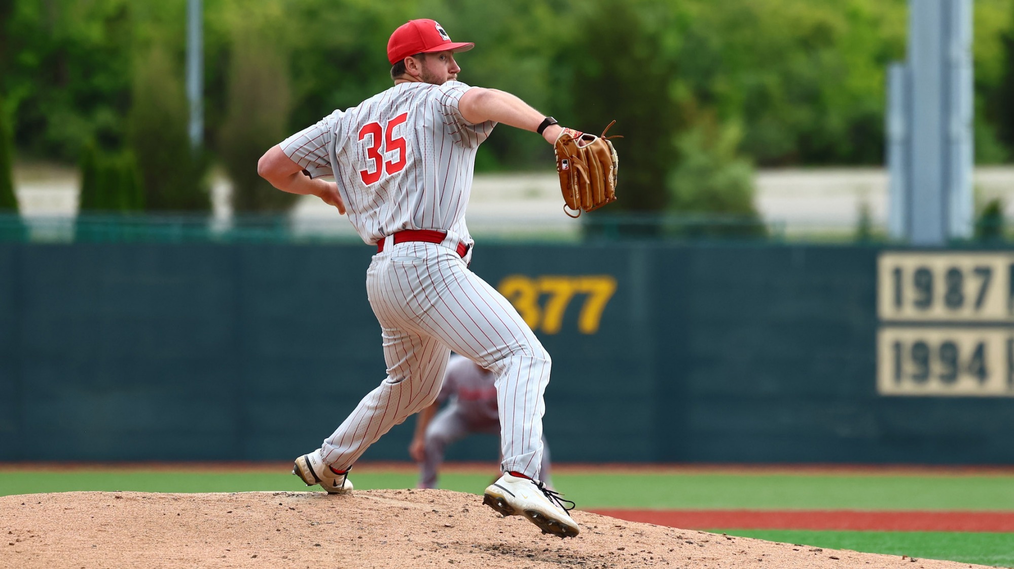 Braden Gebhardt delivers a pitch for YSU during a baseball game at Wright State on May 14, 2026 (Photo by Bryson Chavez)