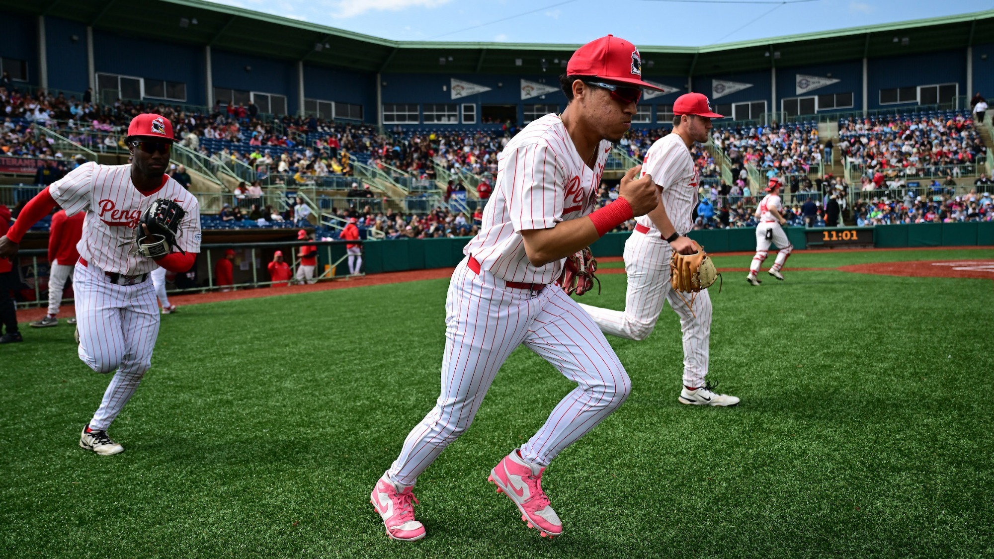 YSU baseball players take the field before a game vs. Milwaukee on May 8, 2026 (Photo by Dave Dermer)