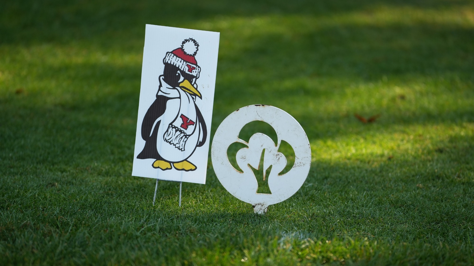 Tee markers for YSU and Mill Creek Golf Course at the Roseann Schwartz Invitational on Sept. 21, 2025
