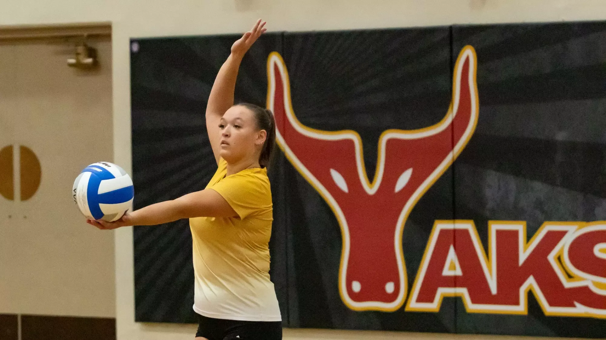 Kamree Mills winds up for a serve